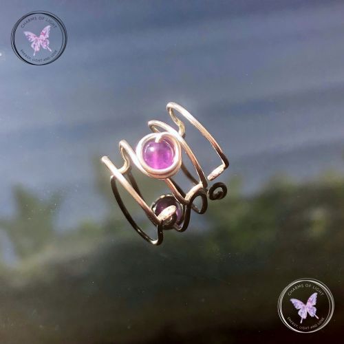 Amethyst Silver Banded Ear Cuff